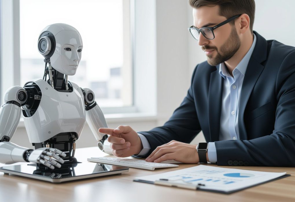 AI agent for business automation analyzing workflow dashboard on laptop screen