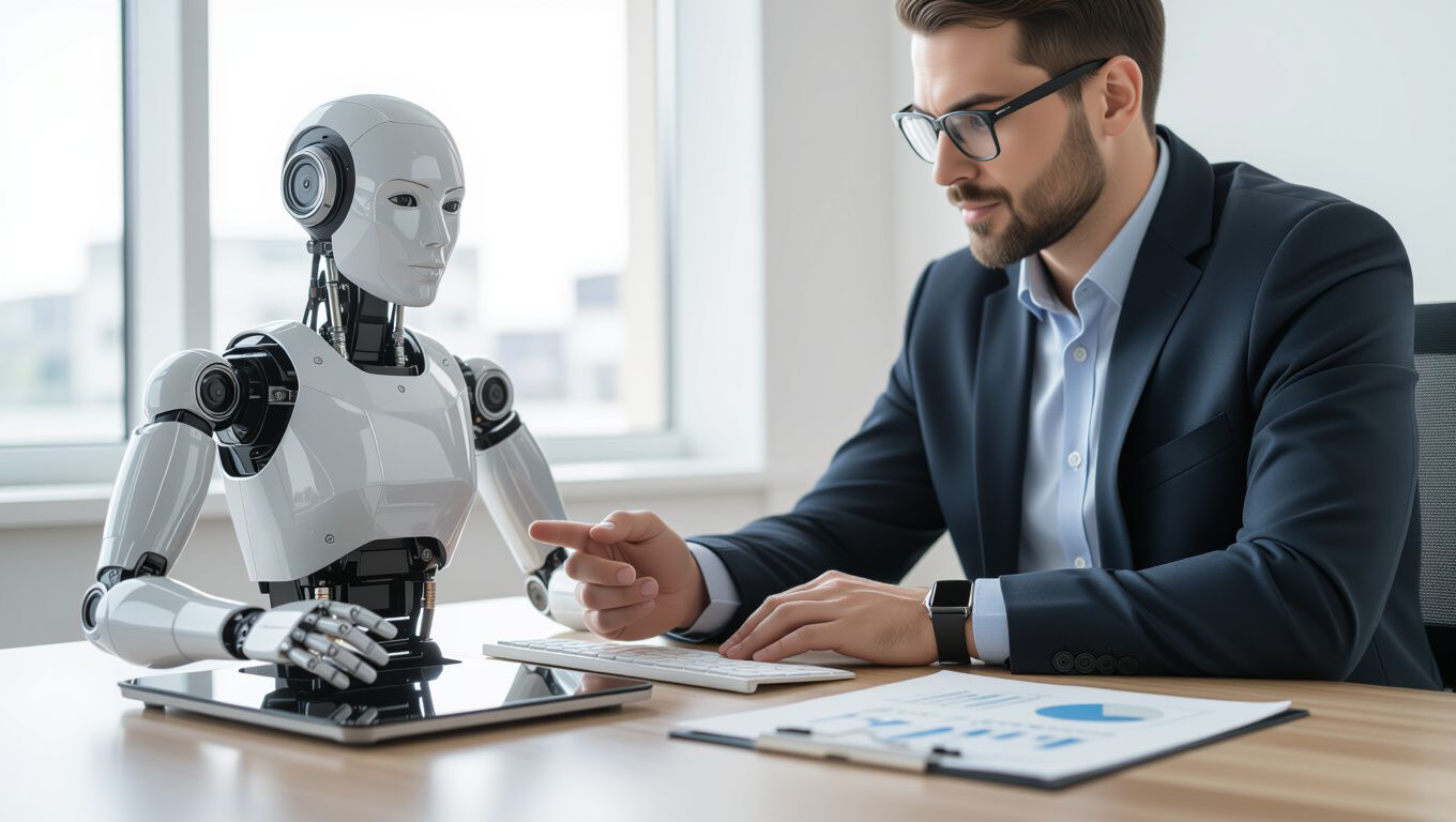 AI agent for business automation analyzing workflow dashboard on laptop screen